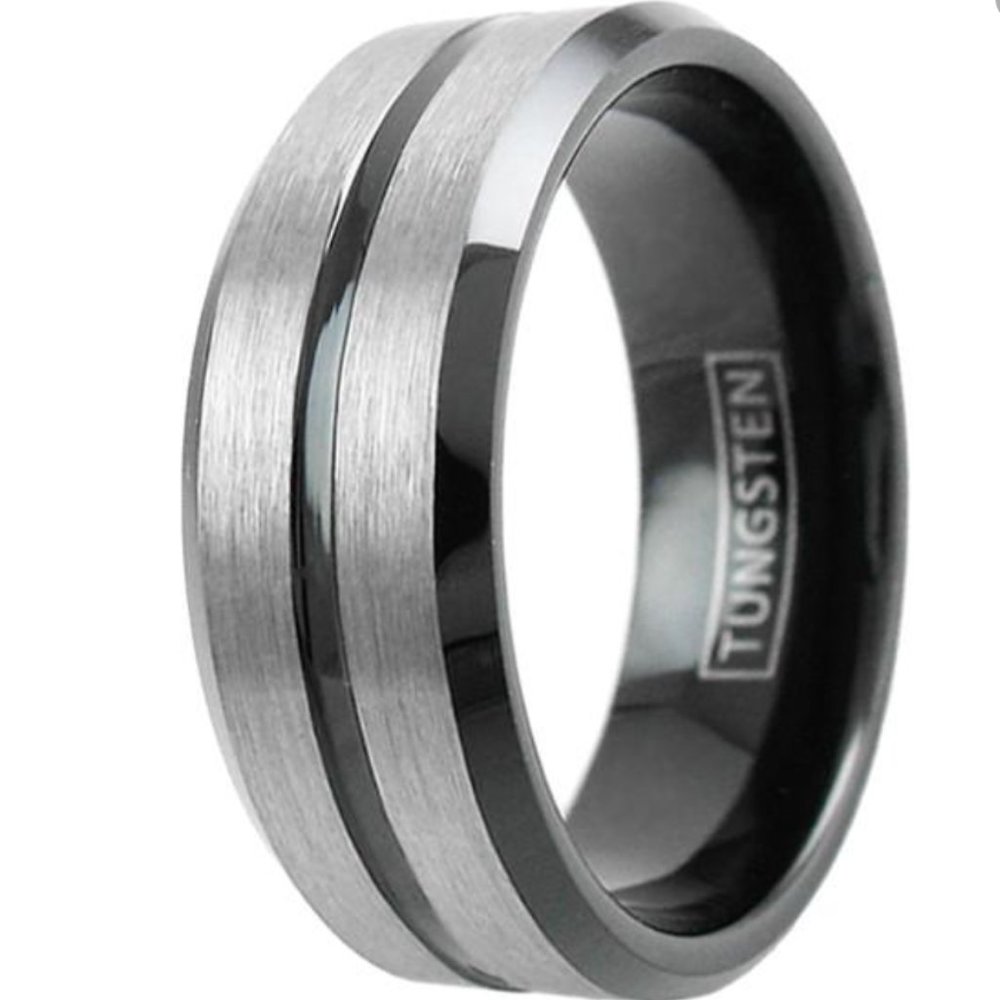 TUNGSTEN CARBIDE 2-tone Silver ring size 13
